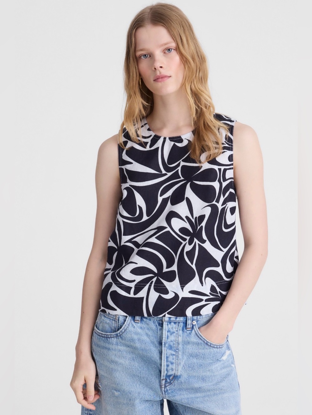 Madewell NWT Linen Blend Floral Tank Top S Black White Abstract $88